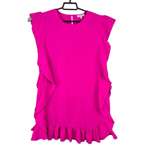 Womens TCEC Pink Sleeveless Ruffle Beaded Shift Dress Back Button Polyester M - Picture 1 of 8